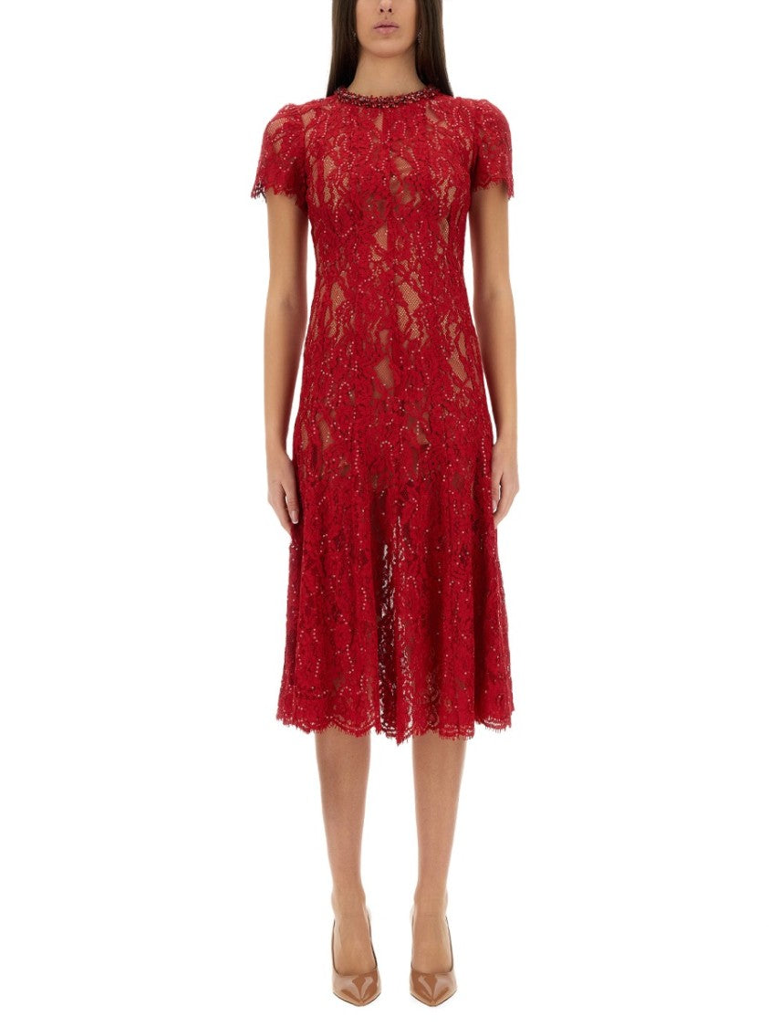 Self-Portrait Lace Midi Dress With Sparkling Sequins
