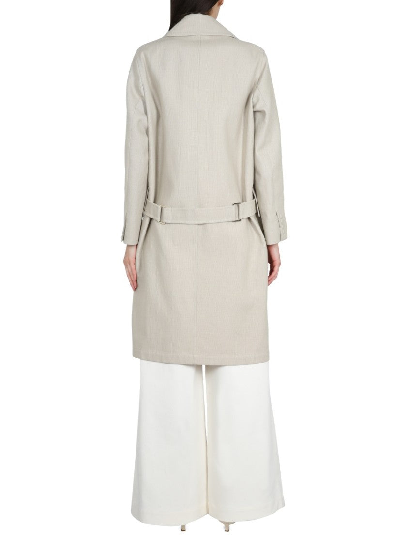 Max Mara Linen Duster With Button Closure And Peaked Lapel