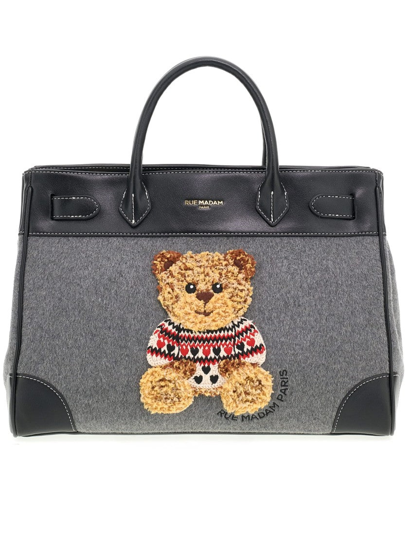 Rue Madam Paris Marvin Love Structured Grey Felt Tote Bag