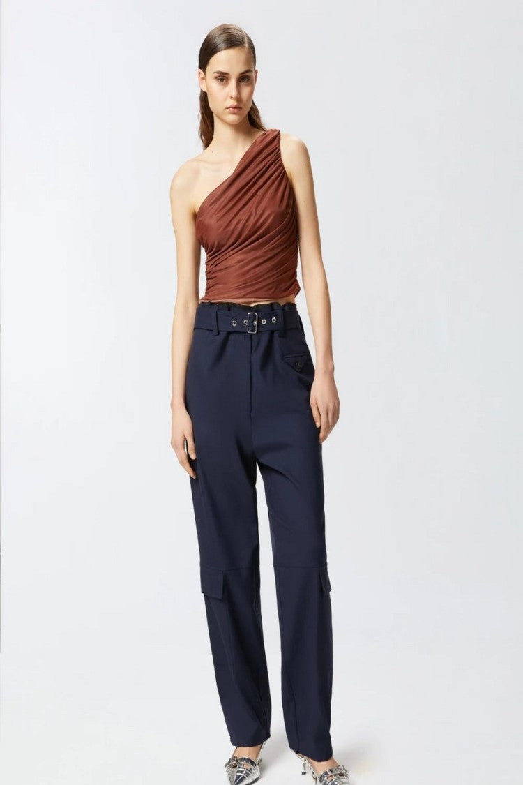Pinko Draped One-Shoulder Brown Top With Finish