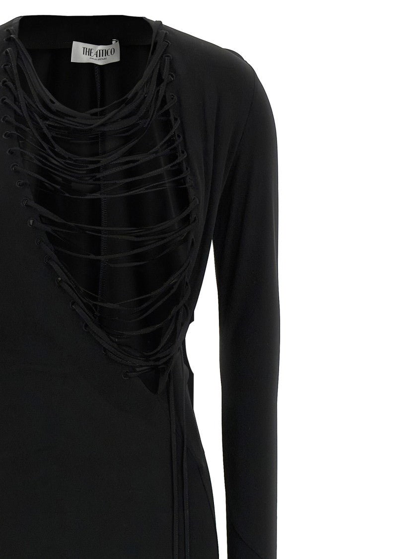 The Attico Asymmetrical V-Neck Dress With Flared Train