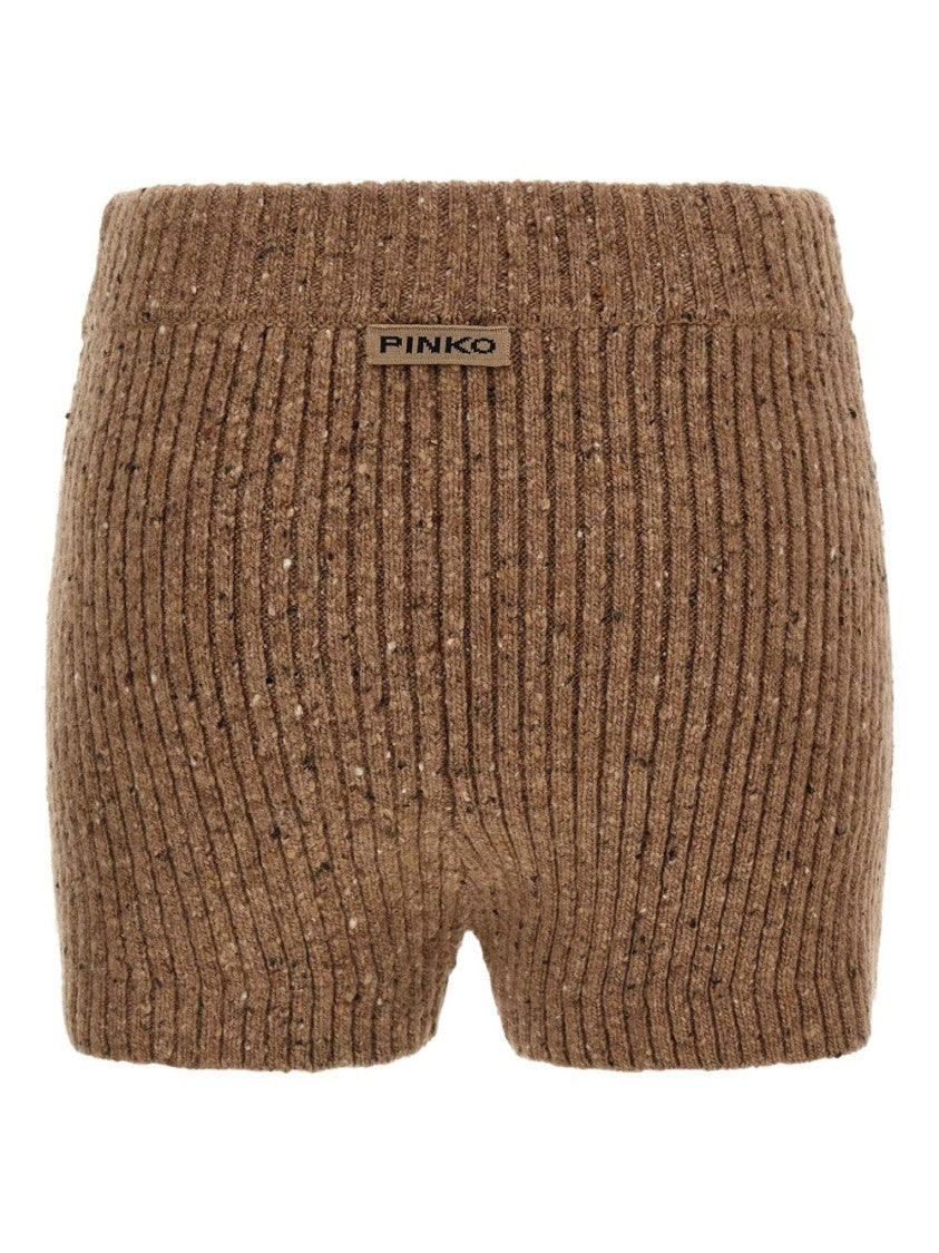 Pinko Bouclé Knit Shorts With Rhinestone Appliques