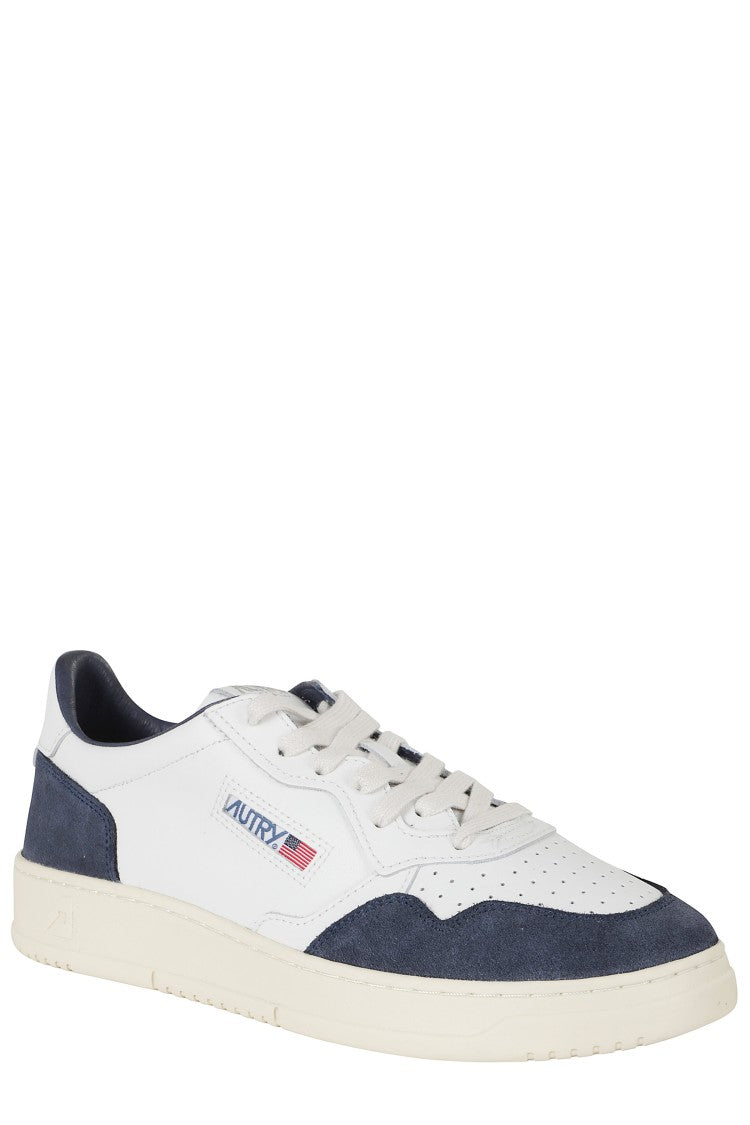 Autry White Blue Medalist Low Suede Inserts Leather Sneakers