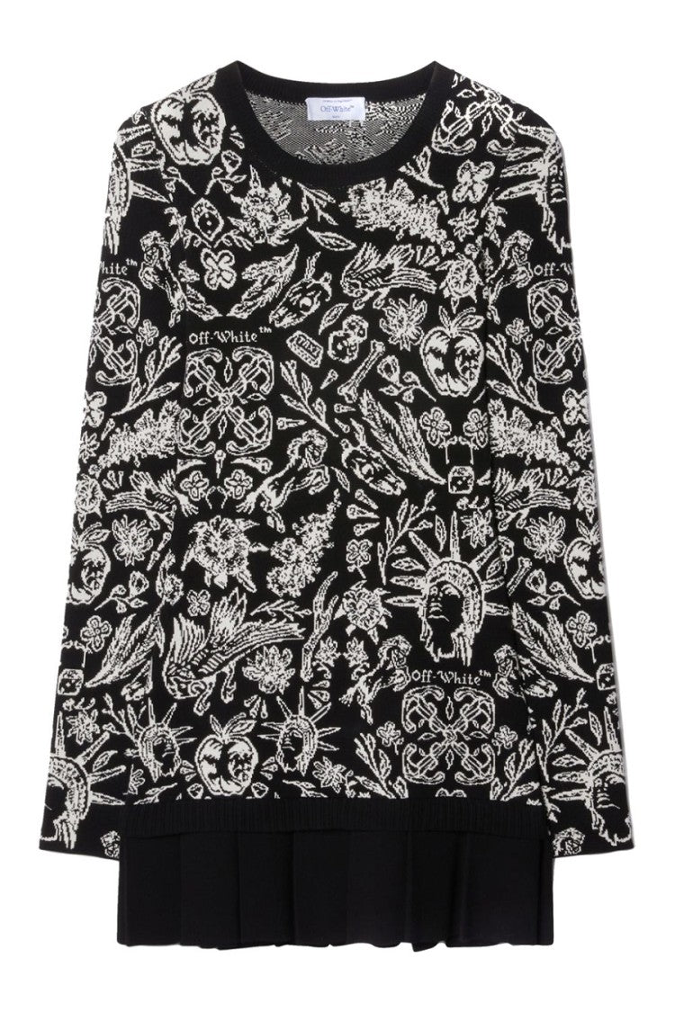 Off-White Black Intarsia-Knit Pleated Mini Dress