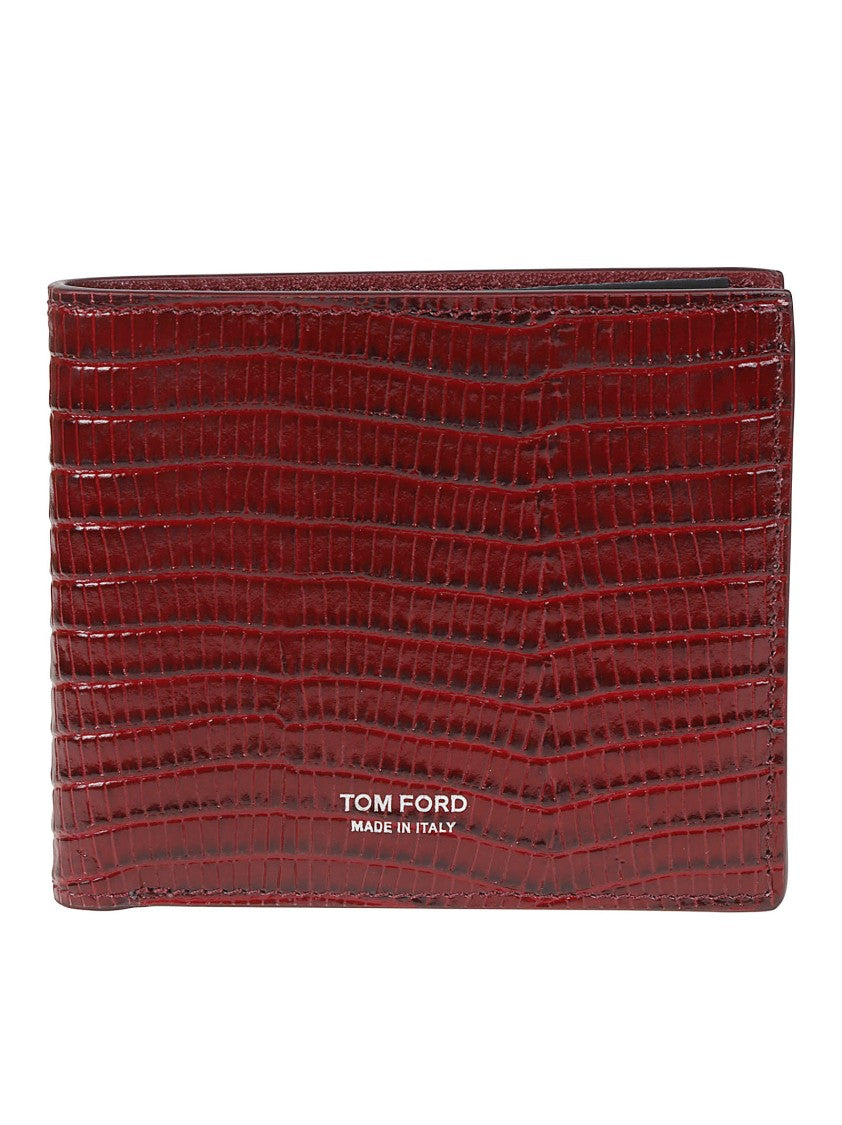 Tom Ford Printed Tejus T Line Classic Burgundy Calf Leather Bi-Fold Wallet