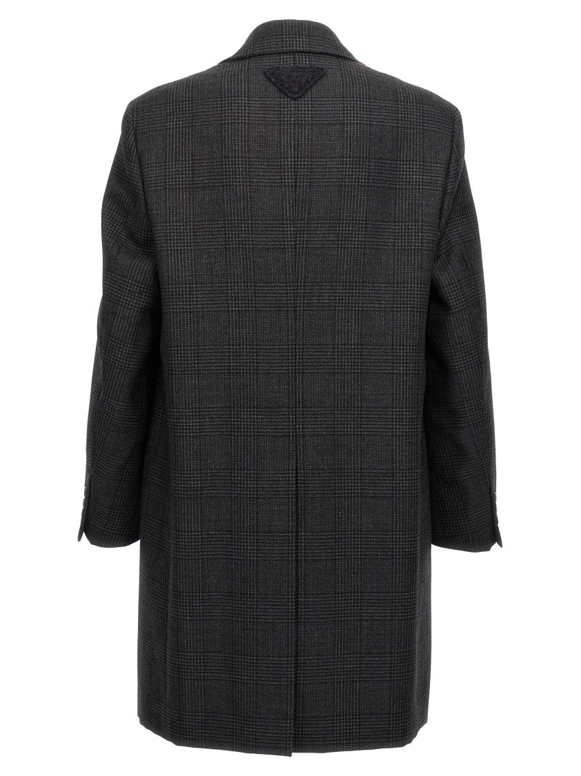 Prada Check Single-Breasted Coat