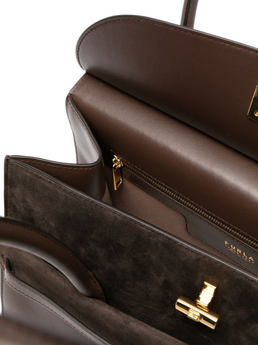 Furla Structured Flap Gold Accent Leather Handbag