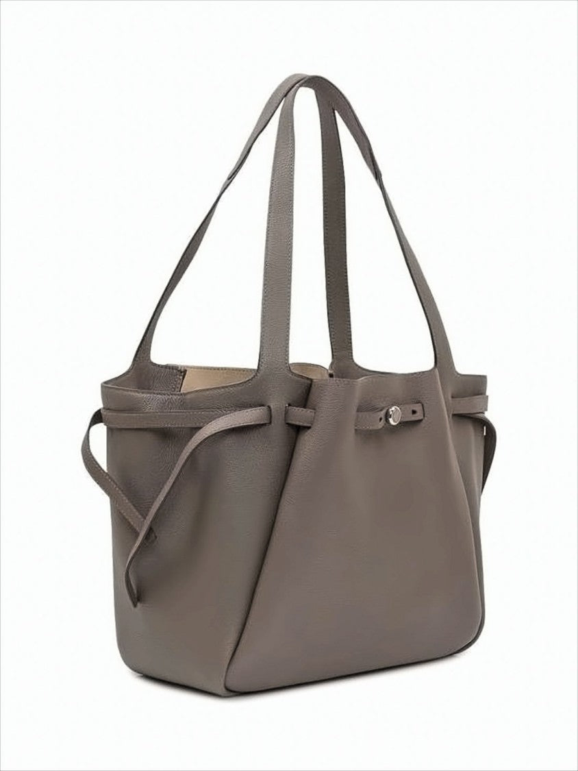Tory Burch Structured Taupe Cow Leather Tote Bag