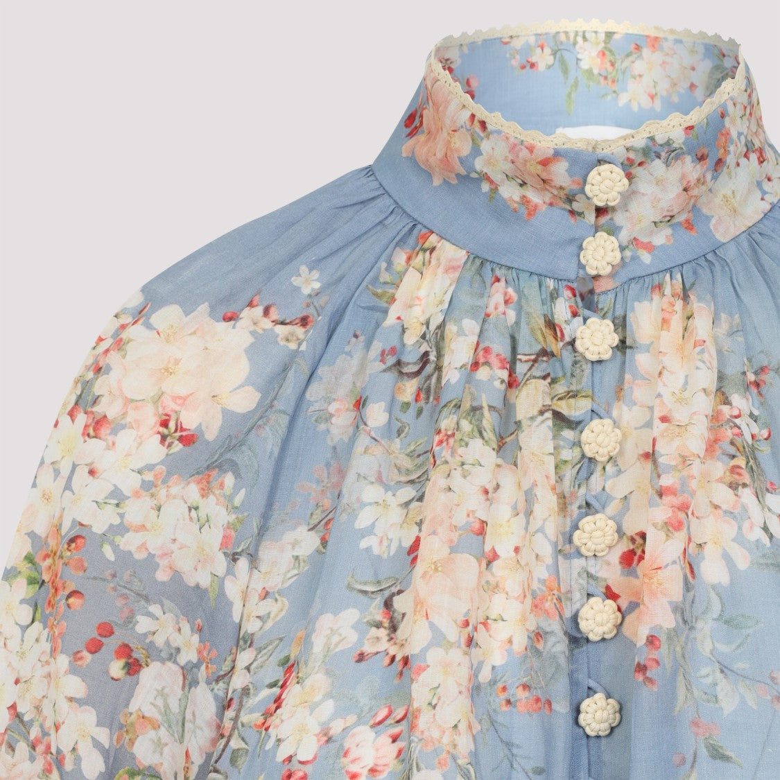 Zimmermann Floral Print Blue Ramie Shirt