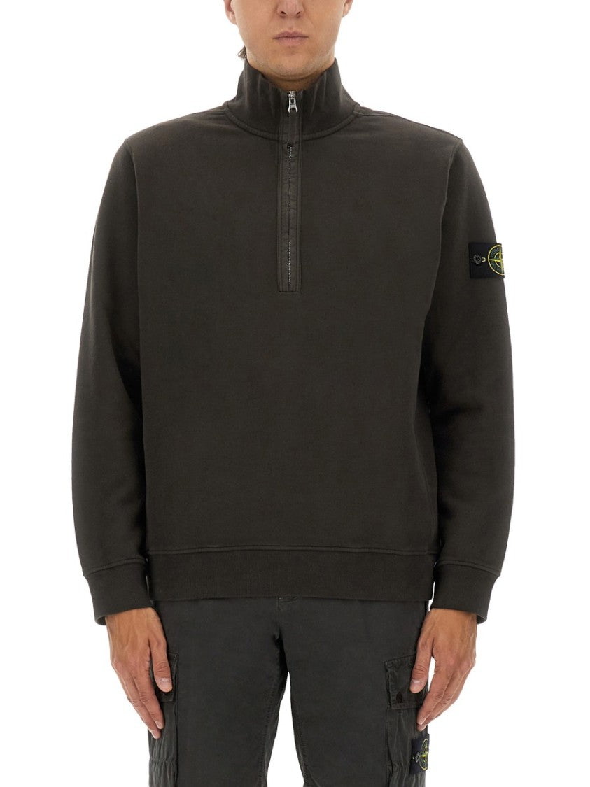 Stone Island High-Collar Short Zipper Sweatshirt