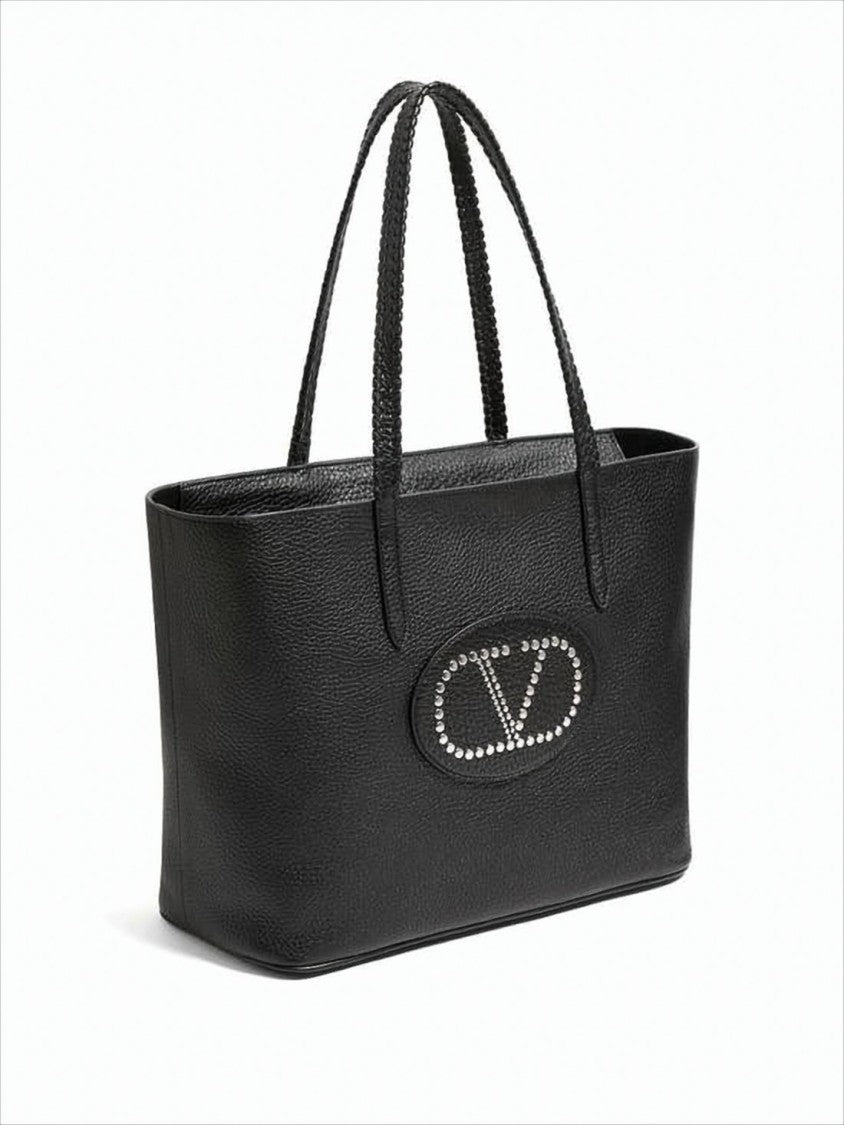 Valentino Garavani Textured Black Calf Leather Tote