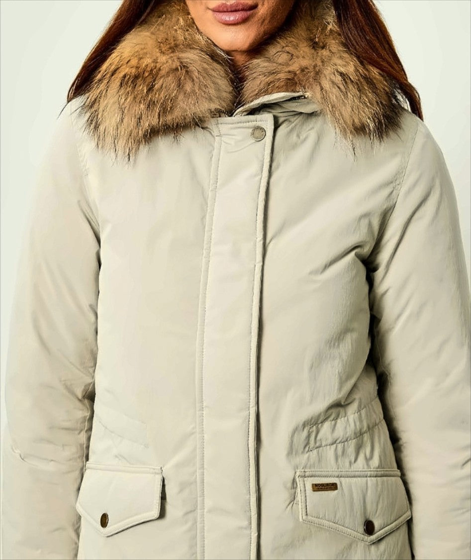 Woolrich Plush Fur-Trimmed Down Jacket With Concealed Closure