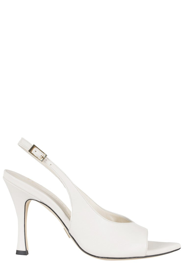Giampaolo Viozzi Ivory Peep-Toe Slingback Strap Nappa Leather Sandals