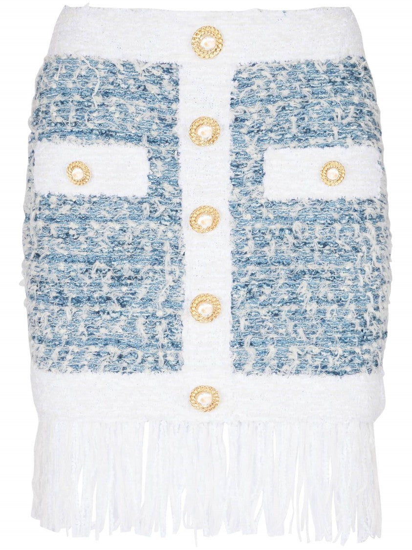 Balmain Fringed Tweed Miniskirt