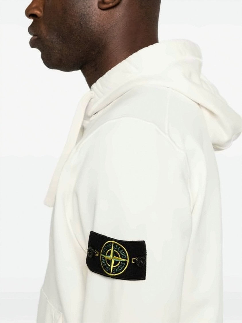 Stone Island White Hoodie With Distinctive Patch Logo