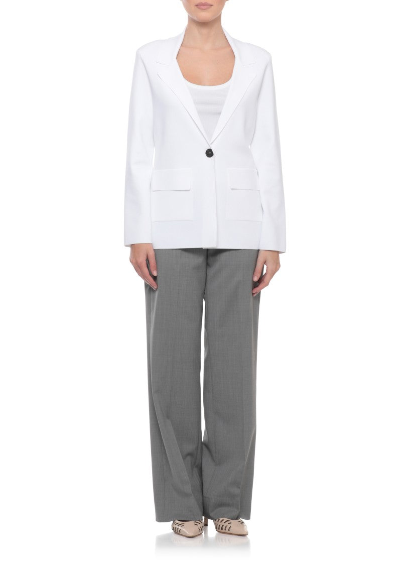 D. Exterior White Viscose Single Breasted Blazer