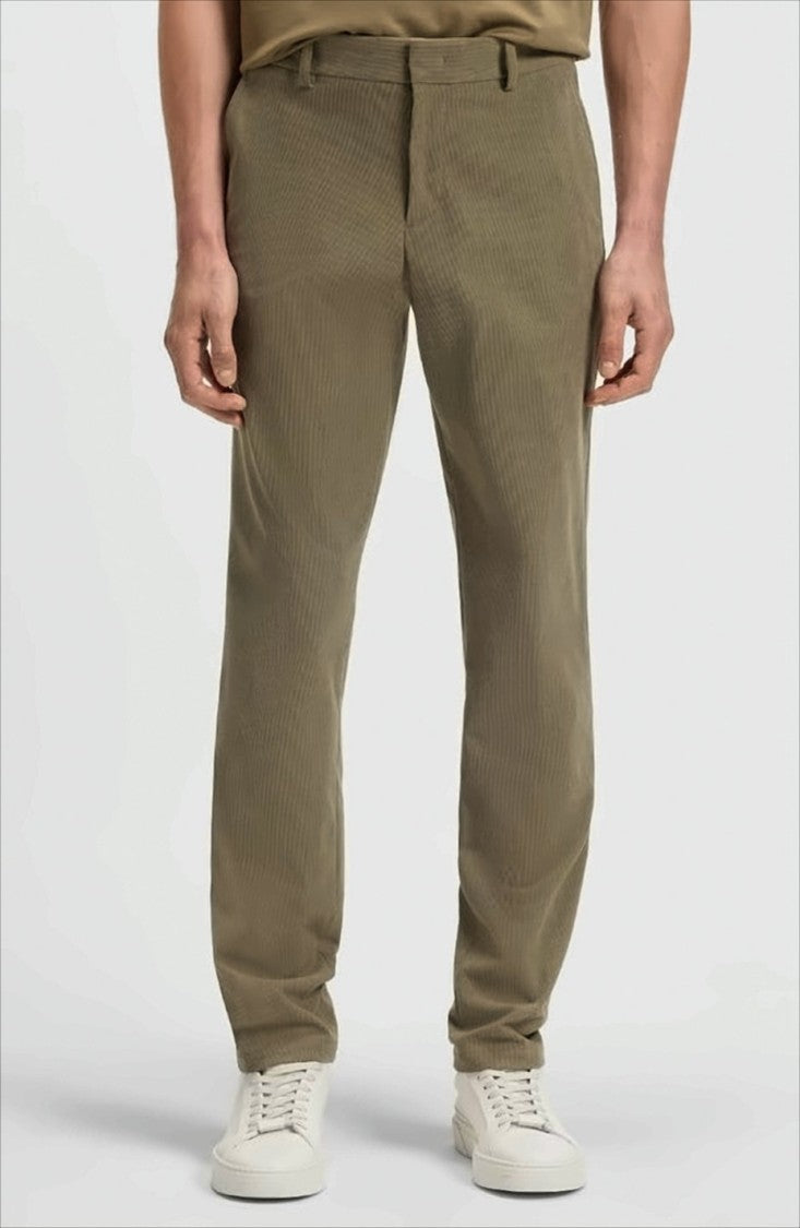 Boss Textured Green Trousers With Hook-And-Eye Closure