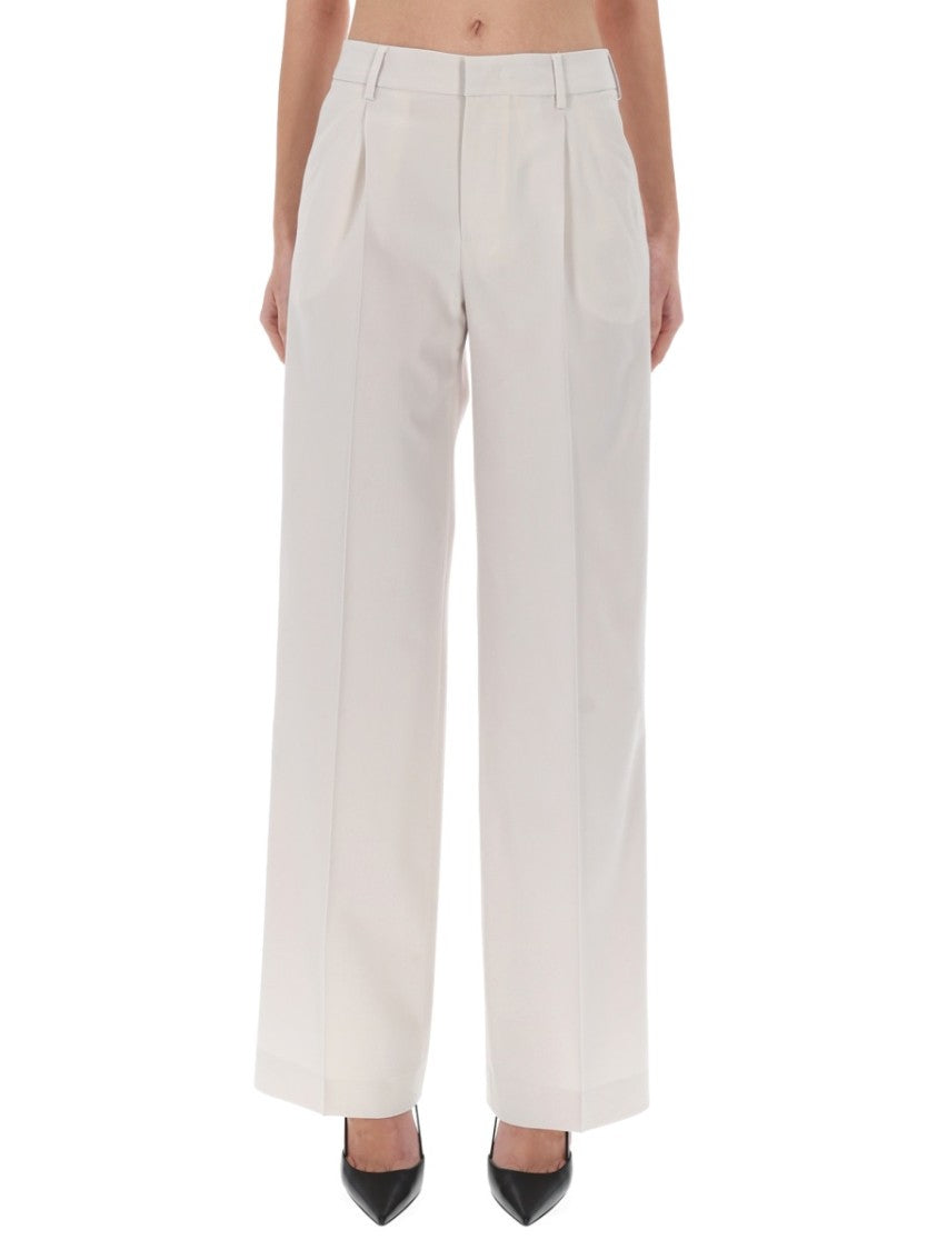 Pt Torino Grey Virgin Wool-Blend Wide-Leg Pants