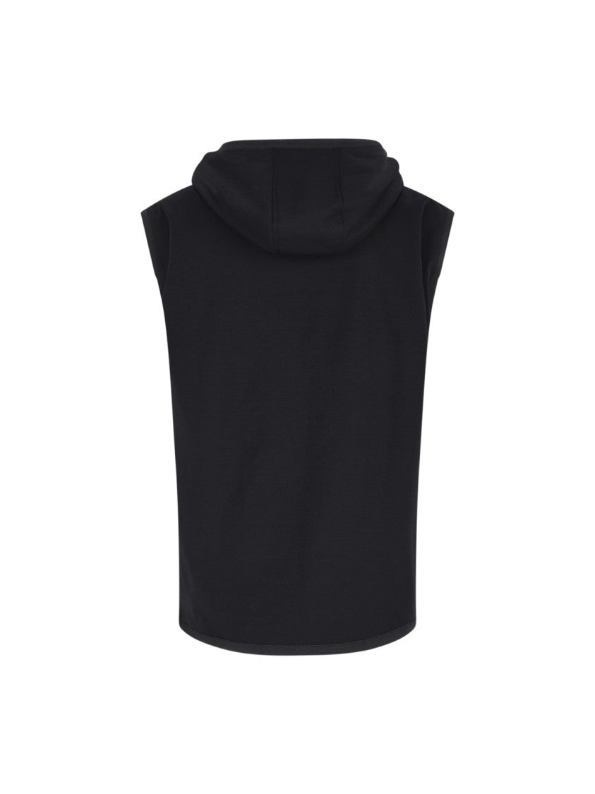 Dolce & Gabbana Hooded Black Cotton Blend Gilet With Leather Logo Patch
