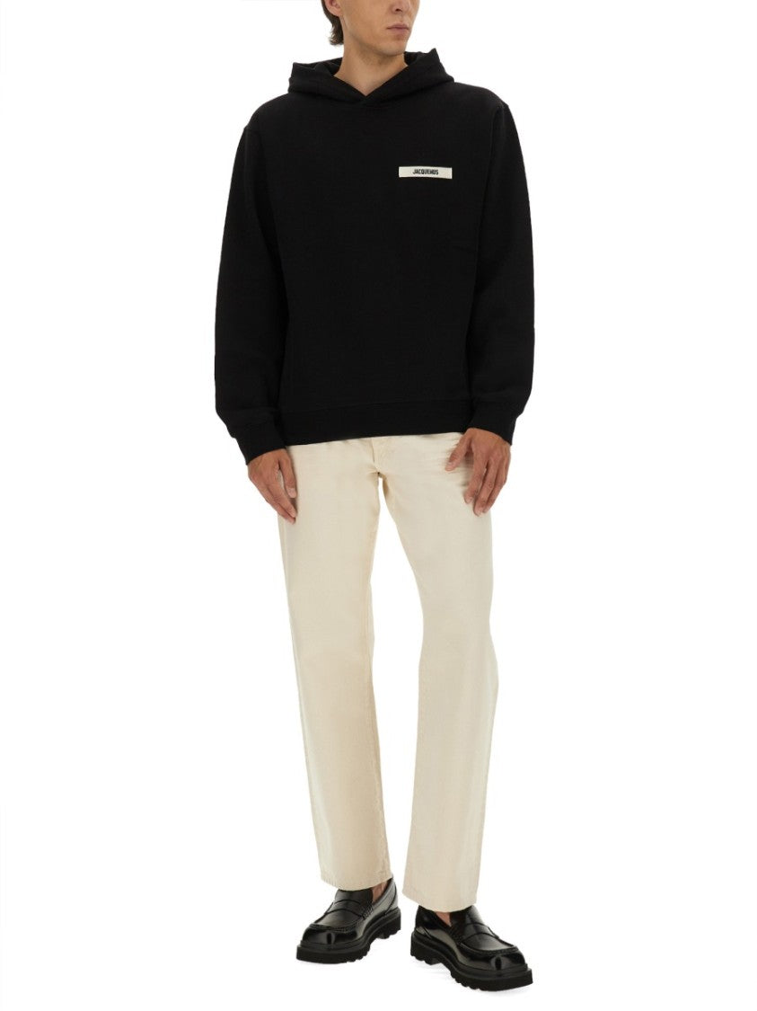 Jacquemus Relaxed Fit Black Hoodie With Drawstring