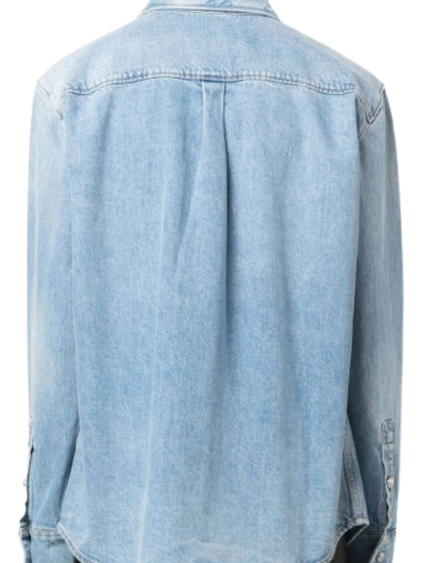 Balmain Blue Cotton Yh1hd015dc23 Light Denim Long Sleeve Overshirt