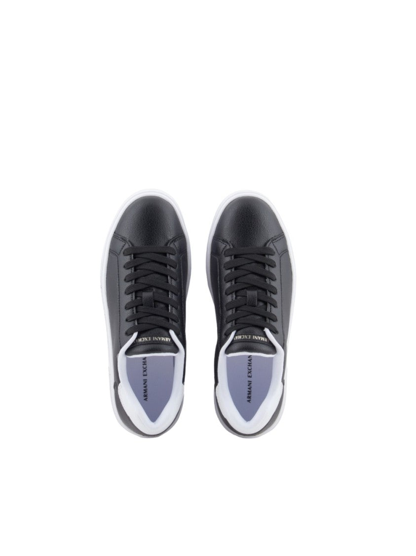 Armani Exchange Box Bottom Black Leather Sneakers Detailing