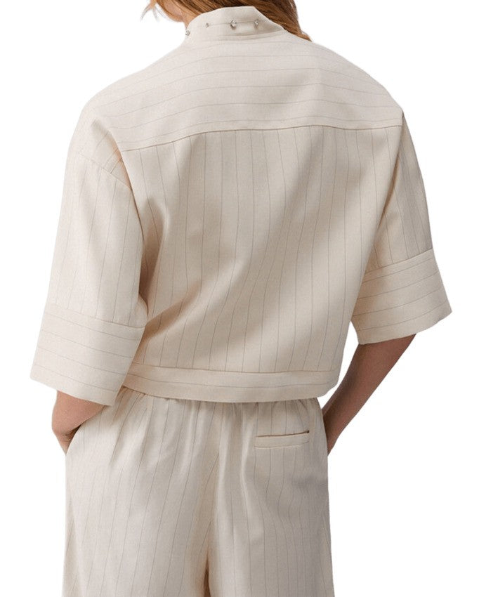 Liu Jo Pinstriped Viscose Blend Jacket.In Bomber Style