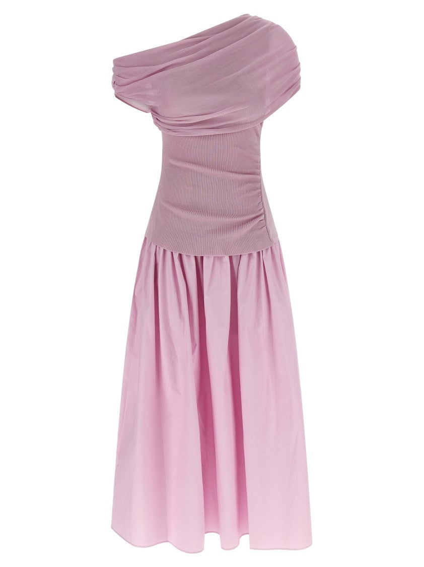 Self-Portrait 'Pink Cotton Draped Knit Midi' Dress