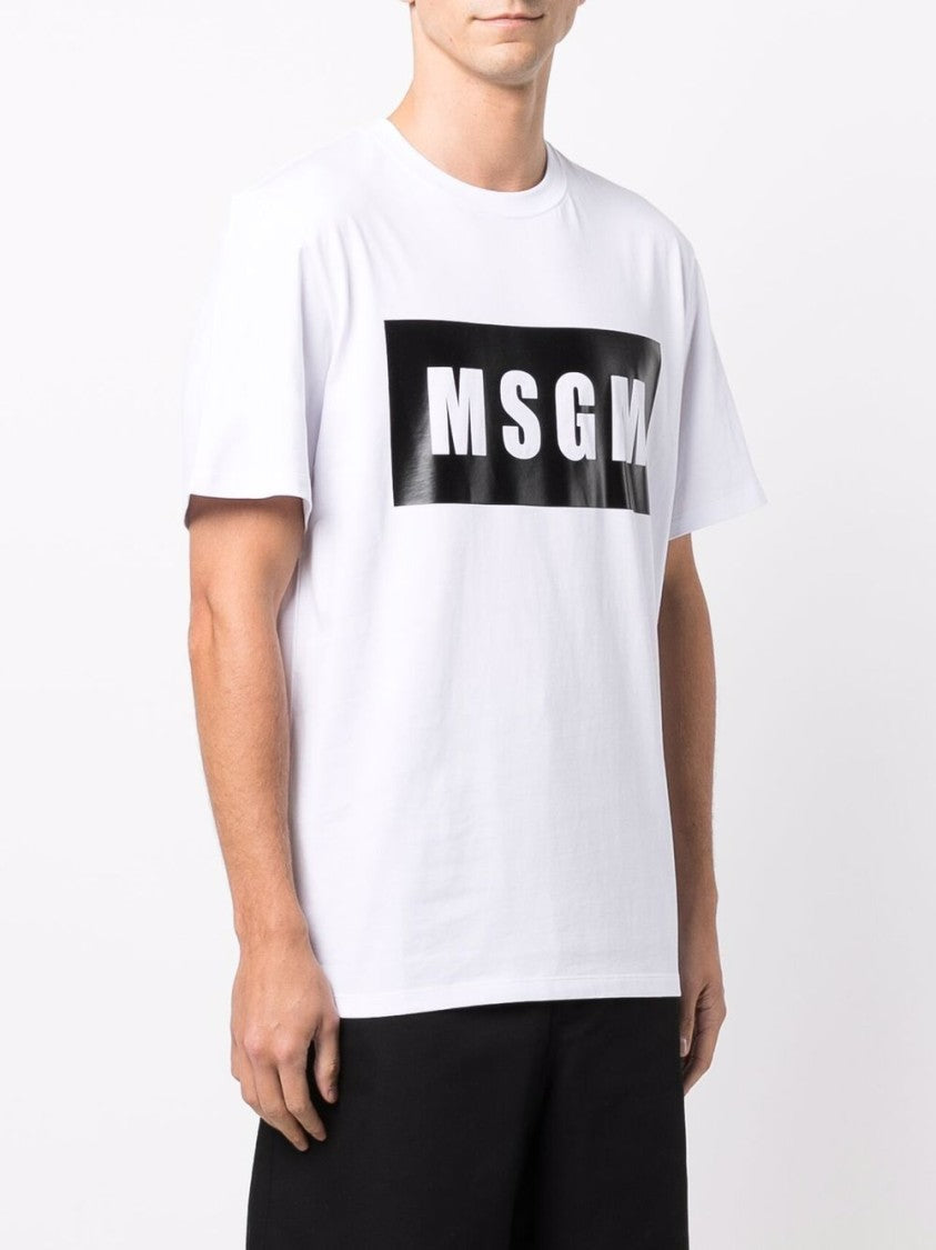 Msgm Relaxed Fit White T-Shirt With Bold Black Logo Patch