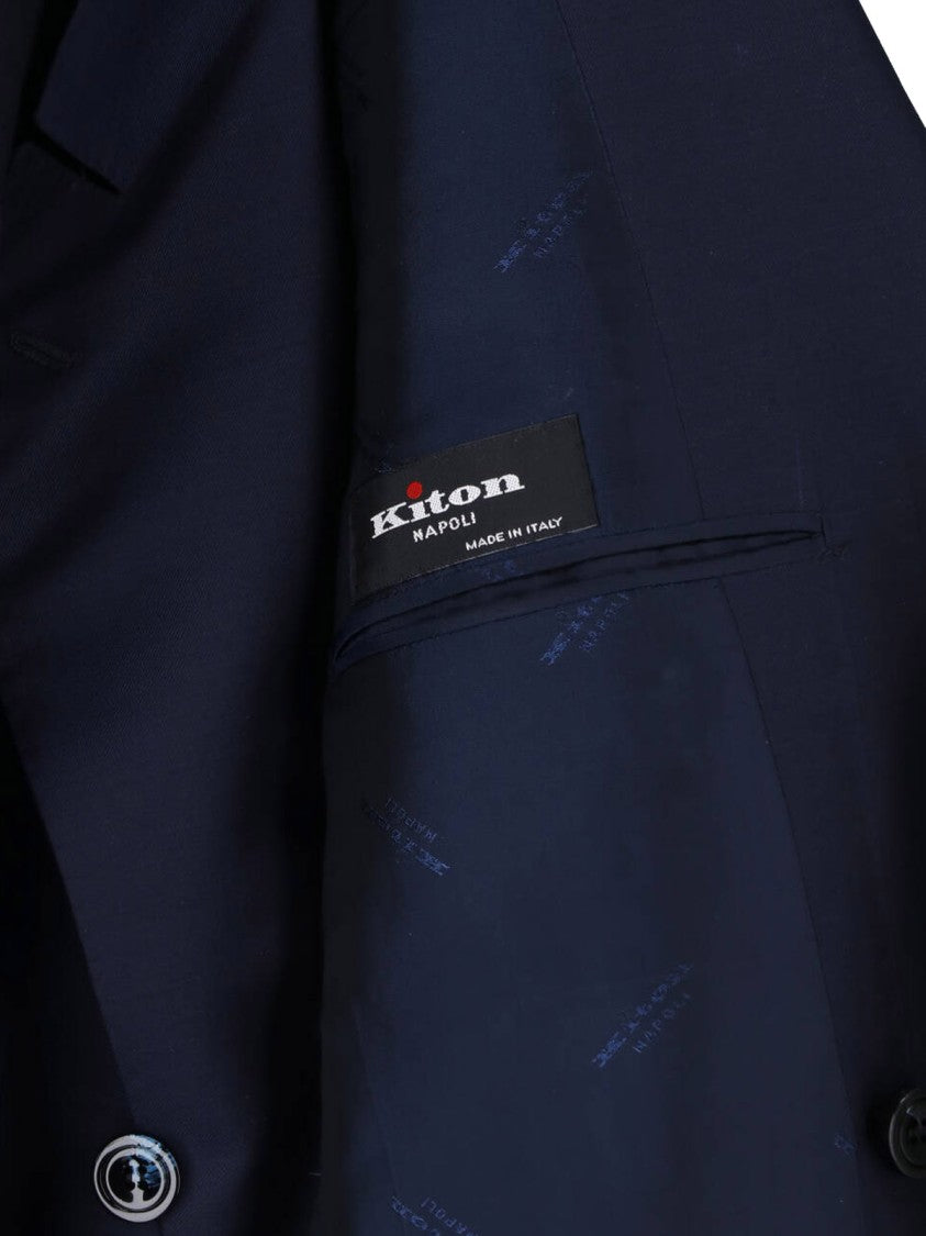 Kiton Navy Double-Breasted Peaked Lapel Wool Suit