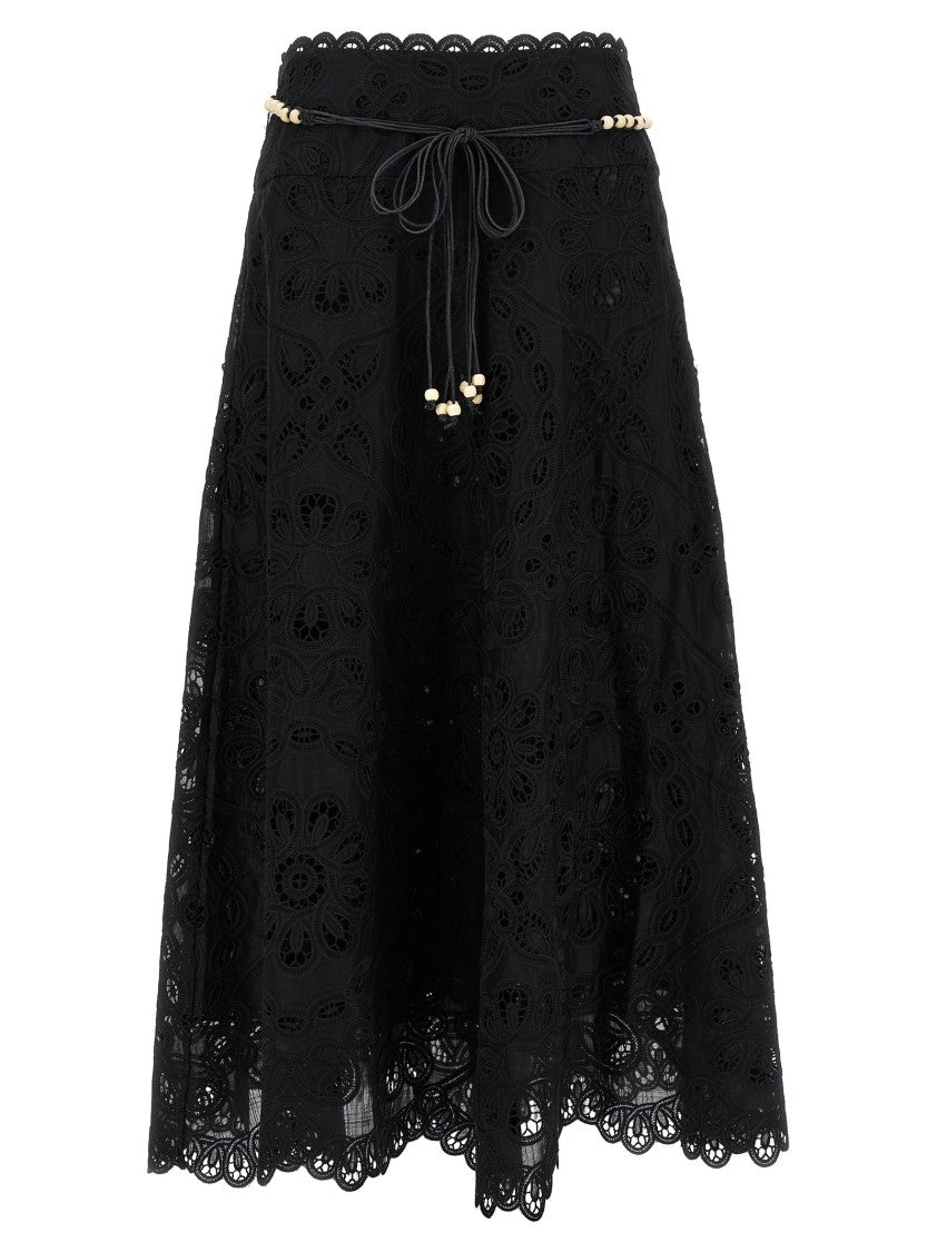 Zimmermann Flared Midi Skirt With Embroidered Openwork Design