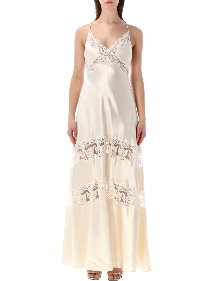 Alberta Ferretti Satin Dress With Lace Inserts