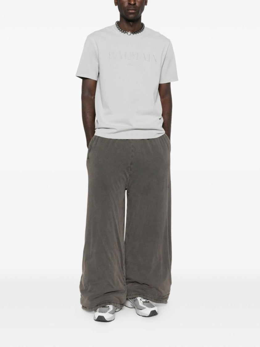 Balmain Grey Relaxed Fit Embossed Detail T-Shirt