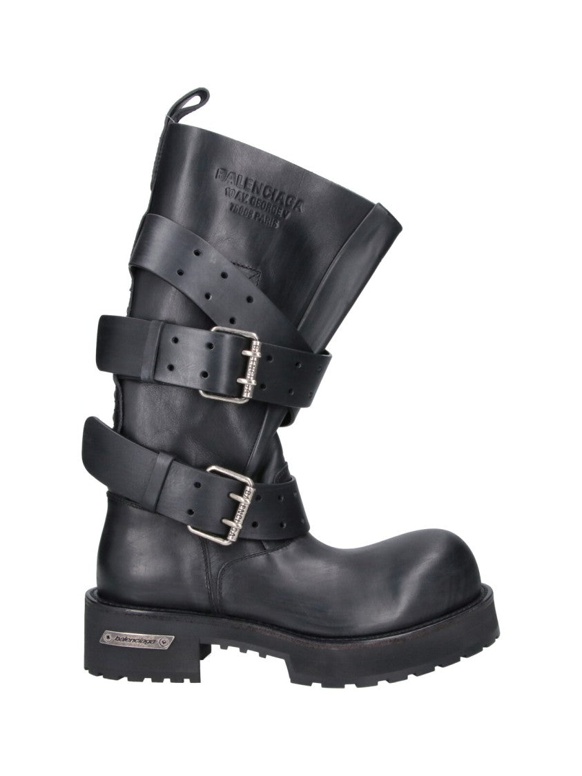 Balenciaga Black Venom Buckle Leather Boots