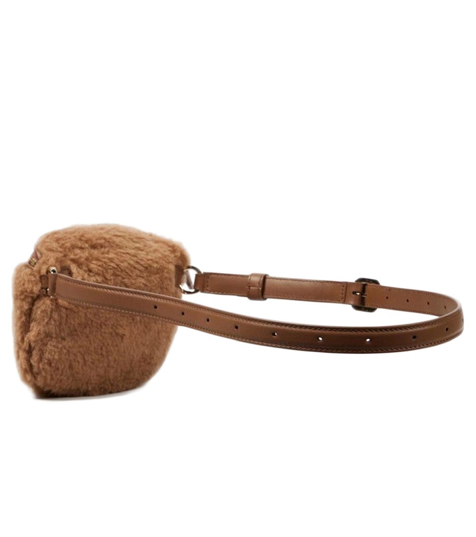 Max Mara Plush Textured Shoulder Bag With Dual Zippered Compartments
