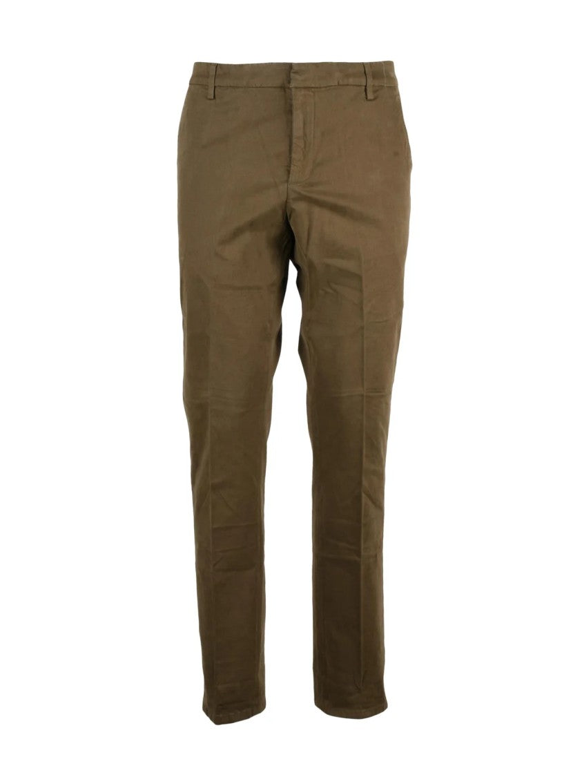 Dondup Military Green Gaubert Faux-Leather Effect Stretch Cotton Trousers