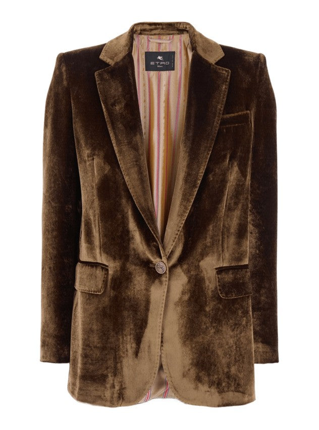 Etro Straight-Cut Velvet Jacket With Pegasus Motif