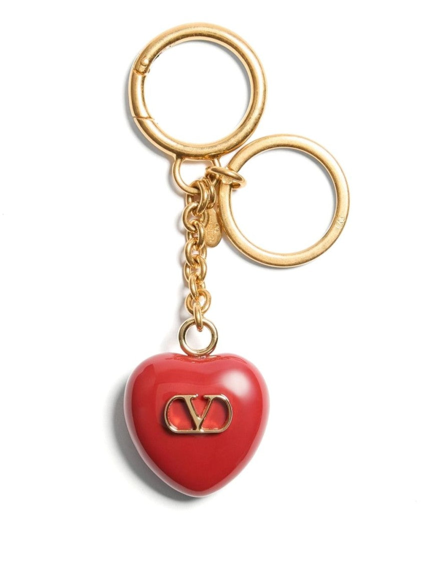 Valentino Garavani Glossy Heart-Shaped Keychain Charm With Gold-Tone Accents