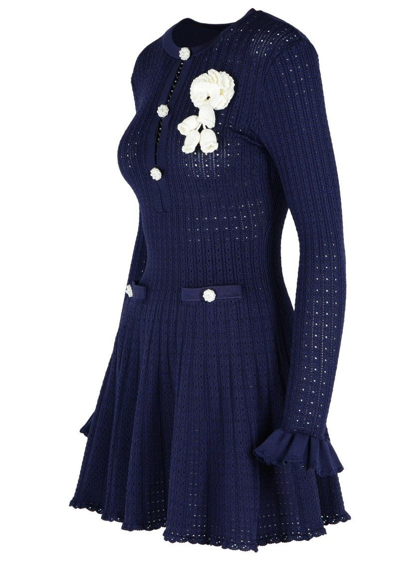 Self-Portrait Crochet' Dress In Blue Viscose Blend