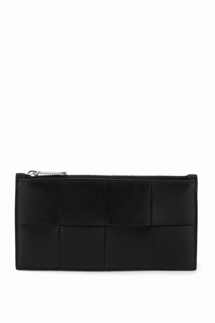 Bottega Veneta Woven Leather Slim Wallet With Zippered Closure