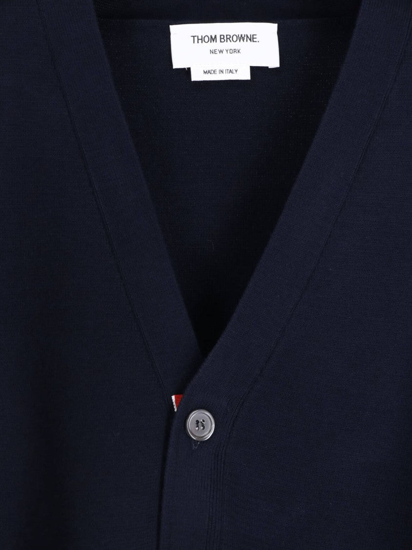 Thom Browne Cropped Cardigan Sweater With V-Neck And Striped Accents