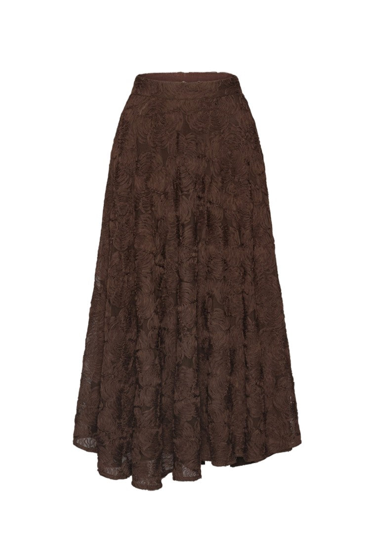 Rotate Flower Mesh Appliqué Sun Midi Skirt