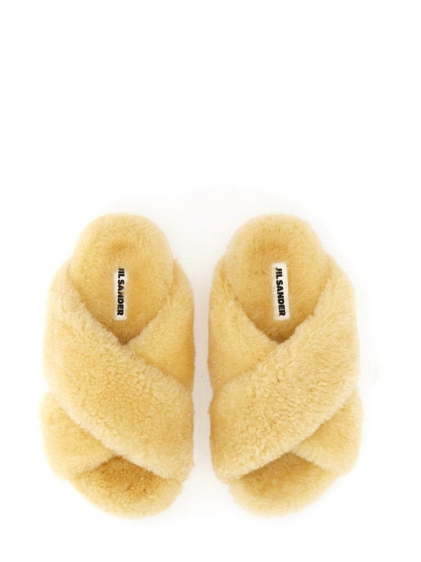Jil Sander Plush Shearling Cross-Over Sandal With Leather-Covered Sole