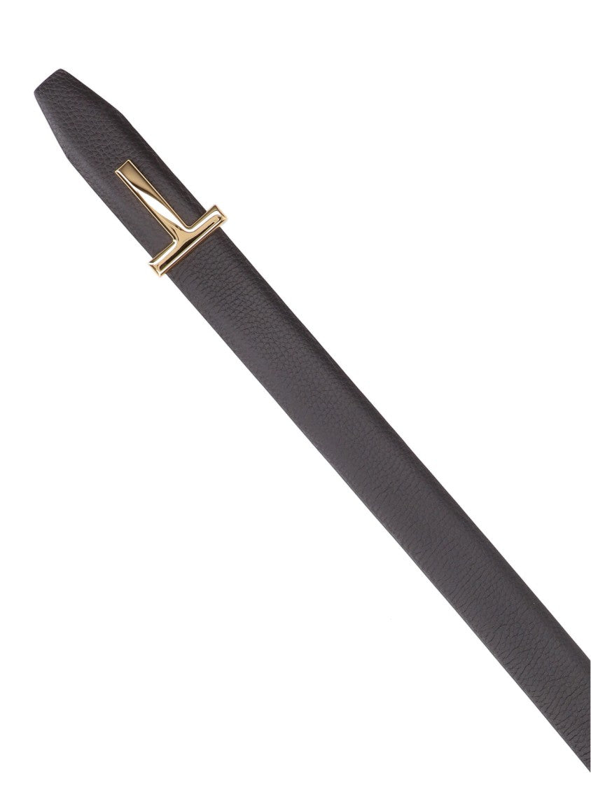 Tom Ford Dark Brown Hammered Leather T Icon Belt