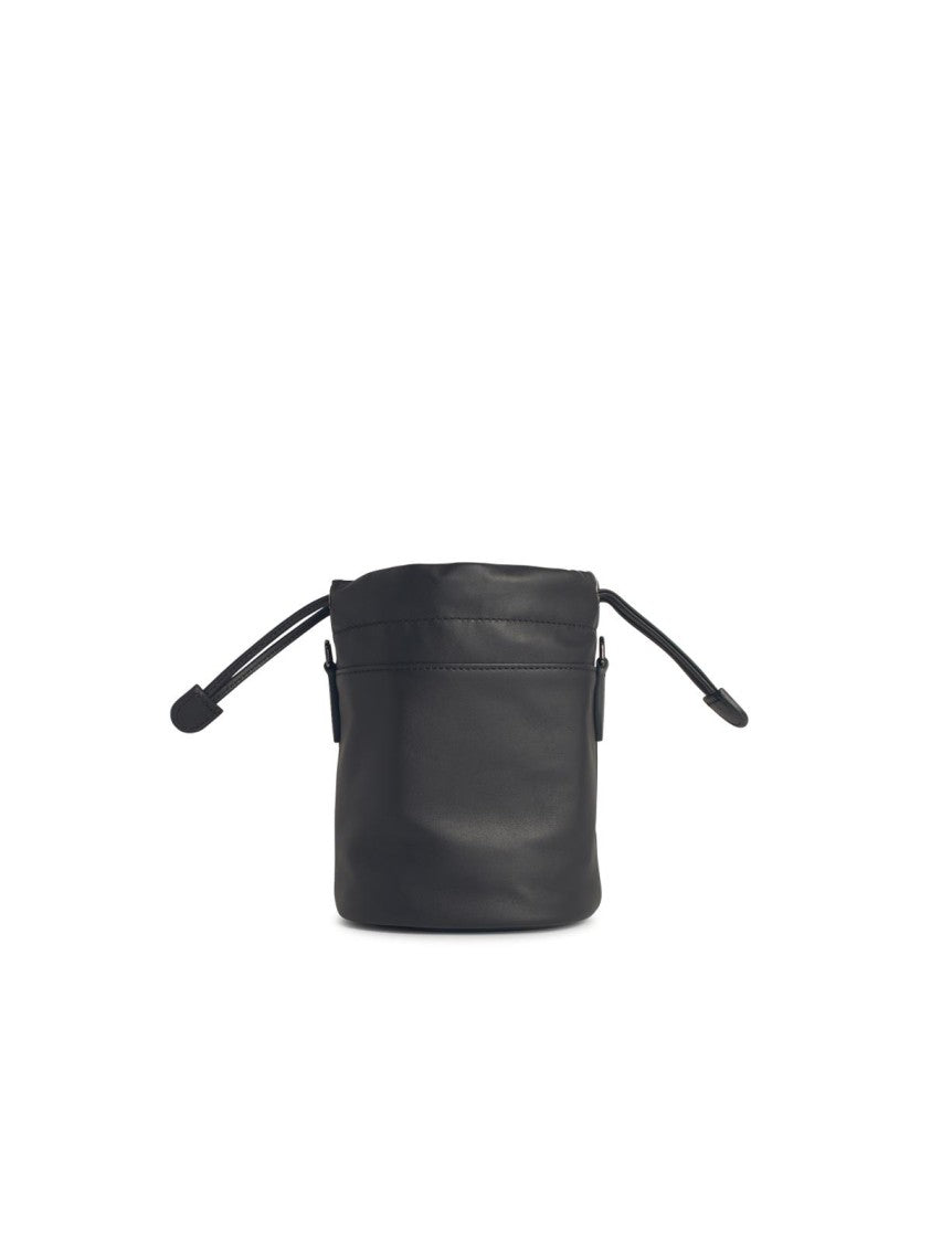 Longchamp 'Le Pliage' Black Leather Bucket Bag