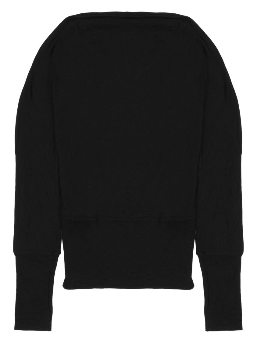 Totême Fitted Black Long-Sleeved Viscose Top With Extended Cuffs