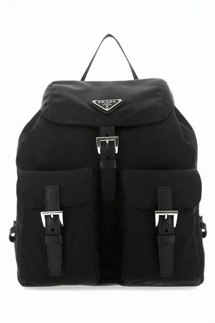 Prada Nylon Small Backpack With Flap Top And Buckle Closure