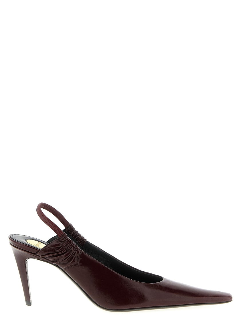 Saint Laurent Burgundy Smooth Leather Slingback With Elongated Square Toe