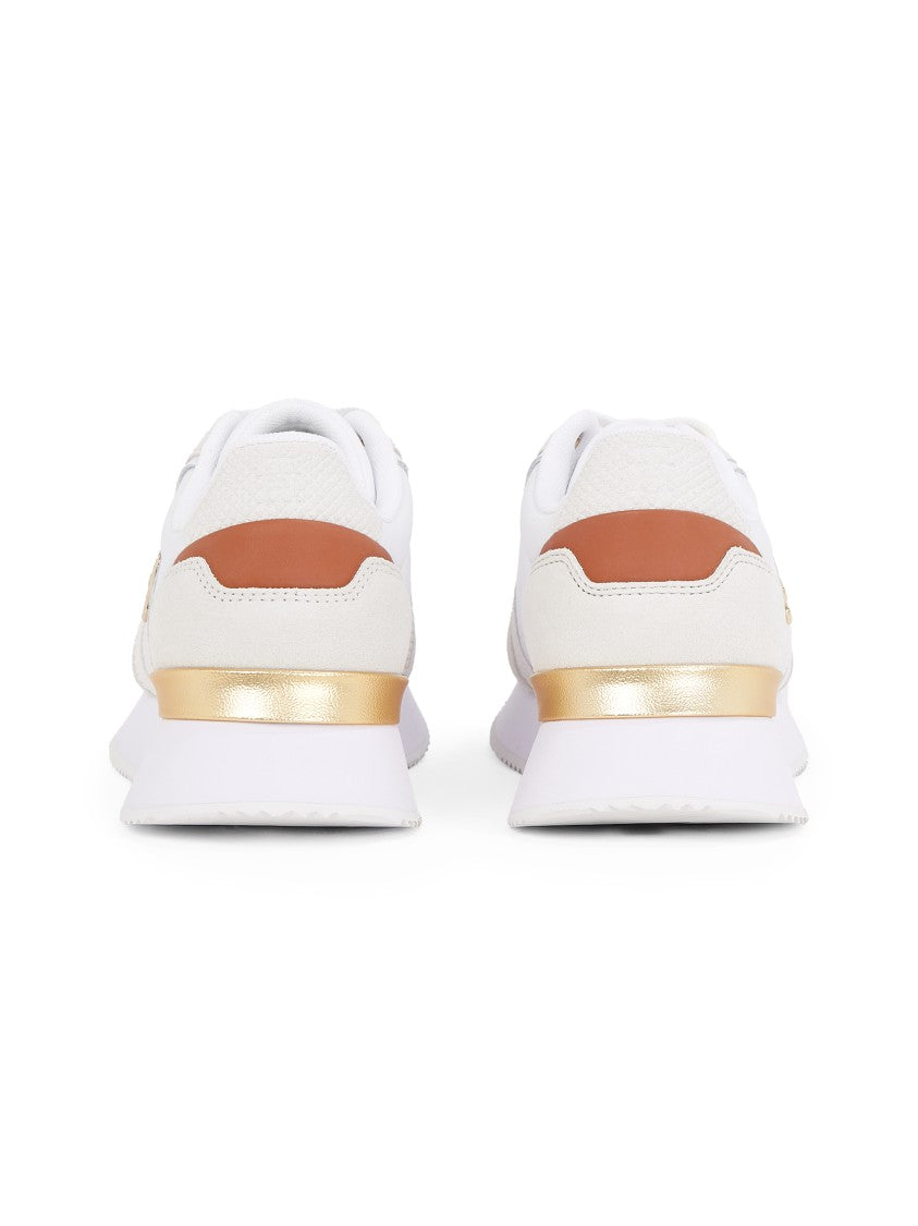 Tommy Hilfiger White Leather Sneakers With Suede Details And Gold Accents