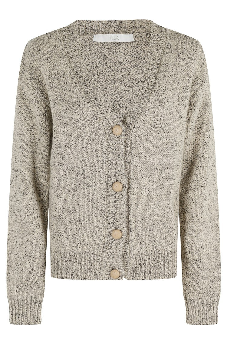 Tela Textured Knit Cardigan With V-Neckline And Ribbed Hem